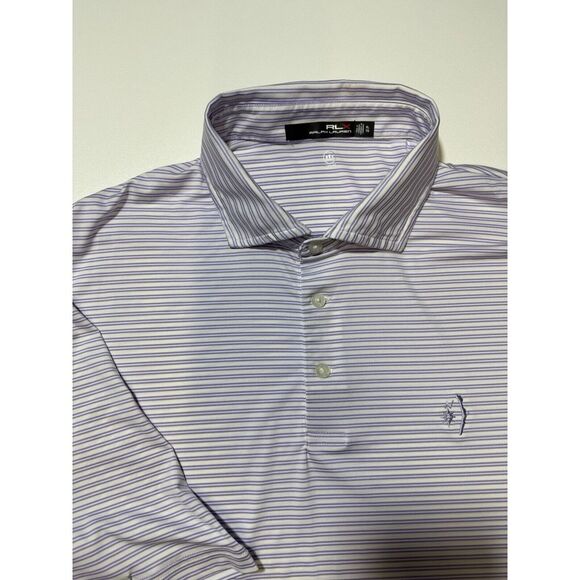 RLX Ralph Lauren Polo Shirt Mens LG Purple Stripe Polyester Stretch Golf Wicking - Picture 1 of 7